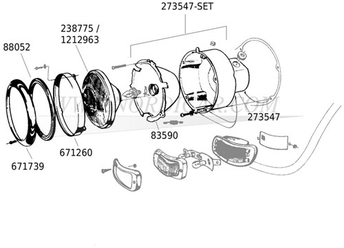 Headlight unit H4- Volvo original Volvo 444 445 544 210 Amazon 1800 140 18cm 1212963-2