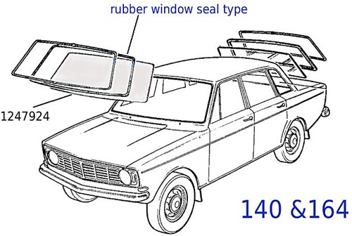 Windscreen- clear Volvo 140 164 rubberruit 1247924