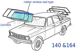 Windscreen- tinted with beam Volvo 140 164 rubberruit 1247925
