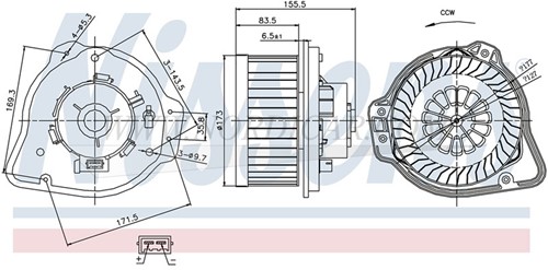 Ventilateur d'habitacle – Moteur avec pales marque Nissens Volvo S/V70 97-00 C70 -05 XC70 -00 30755485-3