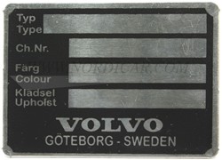 Identifikationsplatte Volvo Amazon 57-65 P1800 63-66 NOR0198