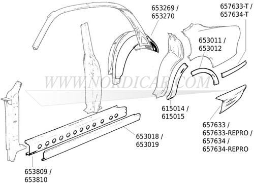 Schweller- links Volvo Amazon 120 220 ook te gebruiken voor 2d 653018-3