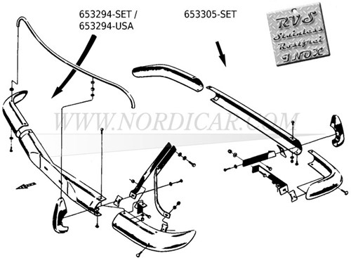 Bumper rear complete stainless steel Volvo Amazon ('57-'70) 653305-3