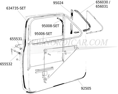 Window channel guide -felt set Volvo PV 544 95006-2