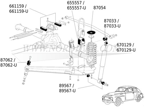 Douille d'amortisseur (jeu)- Polyurthane 4 pièces Volvo 544 210 140 164 89567-2