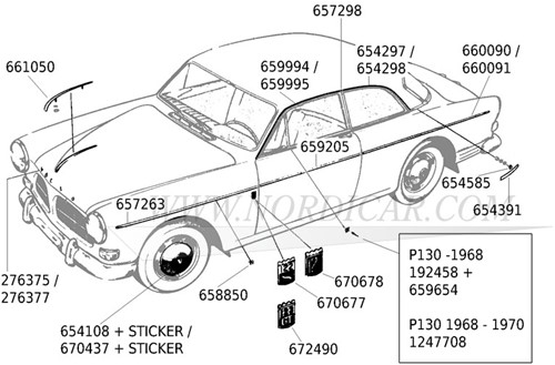 Rear wing trim- Left Volvo Amazon 2-deurs P130 660090-2