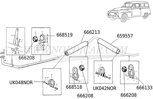Collier de serrage silencieux arrière Volvo 210 Ama -60 666133-2