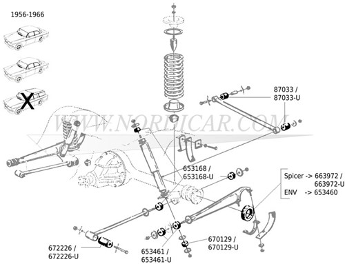 Bushing, Suspension Rear axle Support arm - chassis-side Volvo 120 130 1800 -67 653461-2