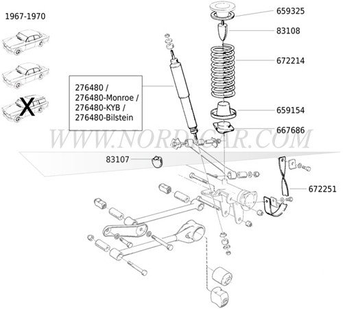 Achterveer progressief Volvo Amazon sedan P120 P130 1967-1970, 1800 ES ch 3086- 672214-2