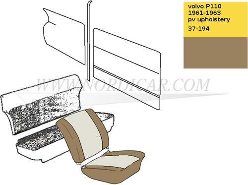Front seat cover set, seat and back - nougat Volvo PV USA code 221-216 222-217 690483
