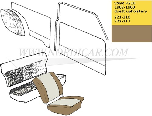Front seat cover set, seat and back - nougat Volvo PV USA code 221-216 222-217 690483-3