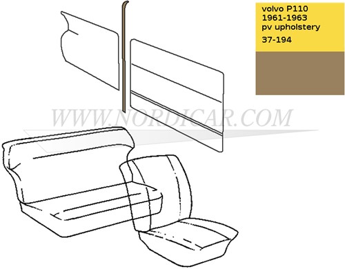 B-stijl bekleding set Nougat Links + Rechts  Volvo PV544 code 37-194 40-197 690489