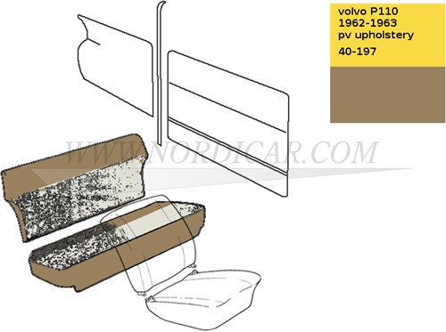 Achterbank bekleding set nougat Zitting + Rugleuning  Volvo PV544 code 40-197 690515