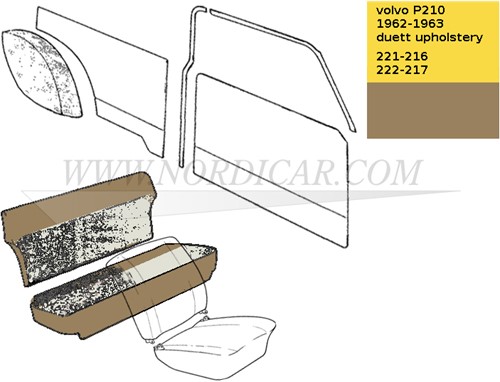 Upholstery rear seat Nougat set, seat and back Volvo P210 code 222-217 690642
