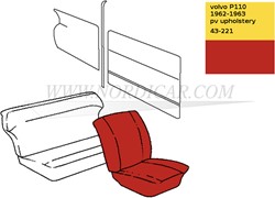 Vordersitzbezug Satz, Sitzfläche und Rückenlehne - rot Volvo PV544 code 43-221 690778