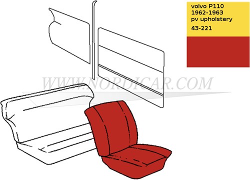 Vordersitzbezug Satz, Sitzfläche und Rückenlehne - rot Volvo PV544 code 43-221 690778