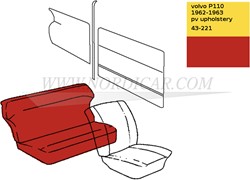 Achterbank bekleding set Rood Zitting + Rugleuning Volvo PV544 code43-221 690780