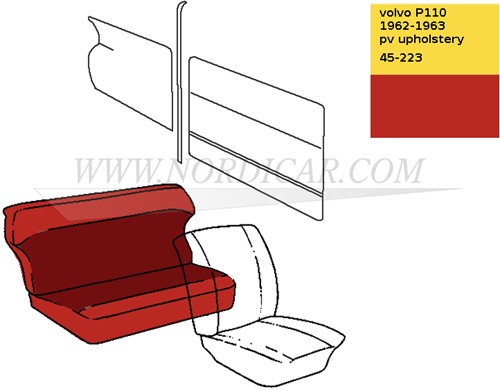 Housse de siège arrière Rouge ensemble, assise et dossier Volvo PV544 code 45-223 690794