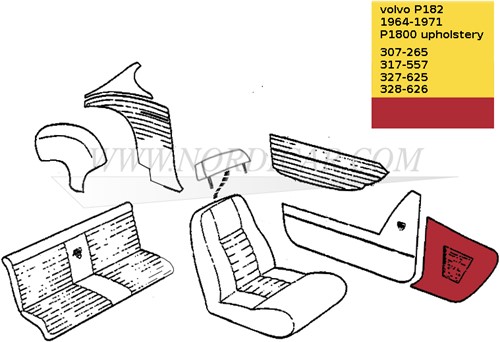 Schopplaat set rood Links en Rechts Volvo P1800S Interieurcode 307-500 317-557 691034