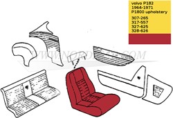 Stoel bekleding set Rood leer Zitting + Rugleuning (1 stoel) Volvo 1800S E ch# -37549 691037