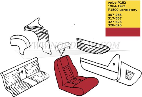 kit de Housse de siège – cuir – coloris rouge – Assise et Dossier Volvo 1800S E ch# -37549 691037