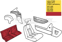 Achterbank bekleding set rood Zitting + Rugleuning  Volvo 1800S E ch# -37549 691039