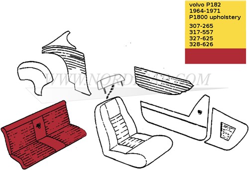 Rücksitzpolsterung Rot Satz, Sitz und Rücken Volvo 1800S E ch# -37549 691039