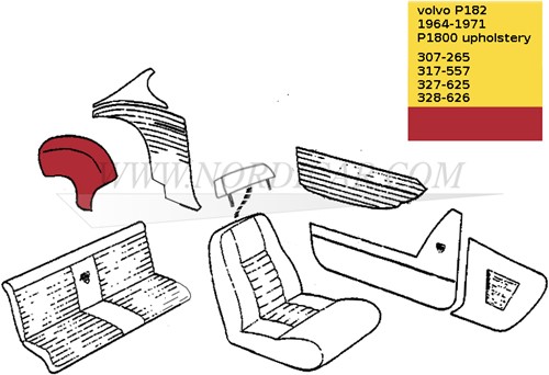 kit de Habillage de bac de roue de secours côté gauche et droit- coloris rouge Volvo P1800S Interieurcode 307-500 691043
