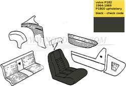 Stoel bekleding set zwart leer Zitting + Rugleuning (1 stoel) Volvo 1800S E ch# -37549 691052