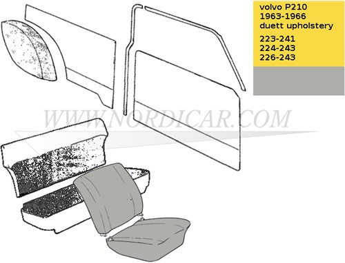 Kit de housse de siège avant, assise et dossier - gris Volvo Duett 210 691154-3