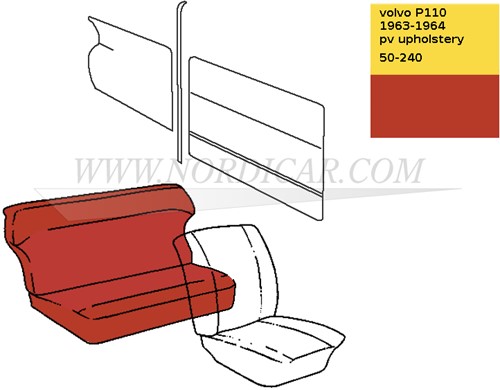 Upholstery rear seat Red set: seat and back Volvo PV544 code 50-240 691190