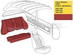 Housse de siège arrière Rouge ensemble, assise et dossier  Volvo Amazon 4-d code 162-253 691204