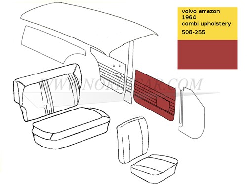 Türverkleidung Satz vorne, links und rechts - rot Volvo P120 220 63-64 code 156-249 159-251 162 691218-3