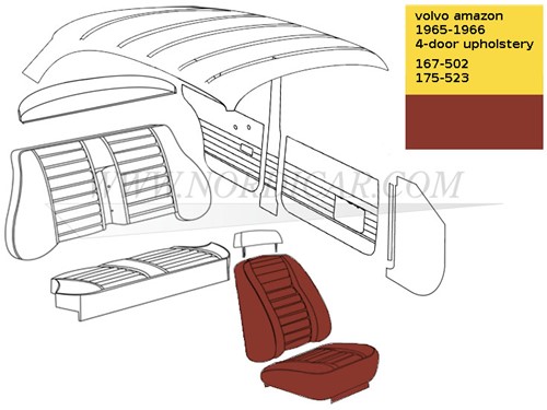 Front seat Upholstery Red Volvo Amazon code 167-502 175-523 416-514 420-532 510-518 691434-3