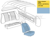 Front seat Upholstery- seat and back- light blue Volvo Amazon code 170-505 419-517 513-521 691446-3