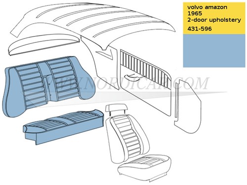 Achterbank Bekleding set Licht Blauw zitting + rugleuning Volvo Amazon code 419-517 691476