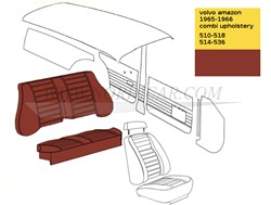 Rücksitzpolsterung Rot Satz, Sitz und Rücken Volvo Amazon combi 1965 code 510-518 514-536 1965-1966 691478