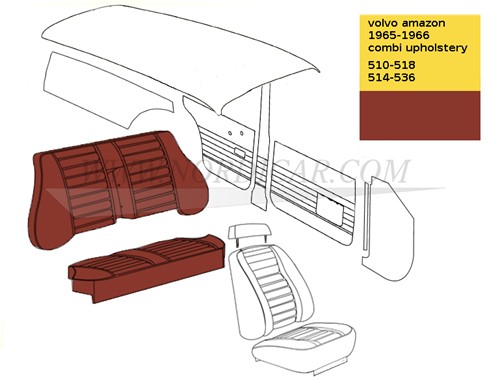 Upholstery rear seat Red set, seat and back Volvo Amazon combi 1965 code 510-518 514-536 1965-1966 691478