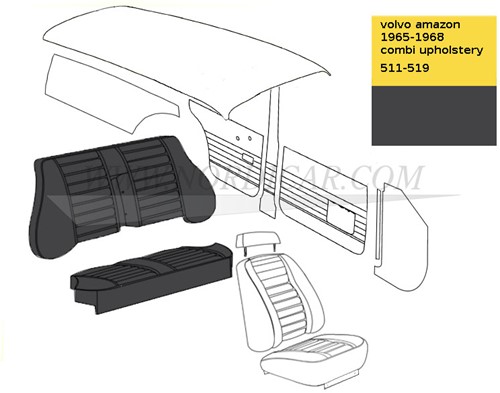 Achterbank bekleding set Zwart zitting + rugleuning Volvo Amazon combi code 511-519 691480