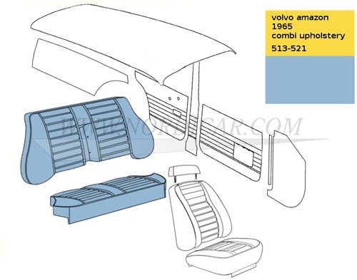 Achterbank Bekleding set Licht Blauw zitting + rugleuning Volvo Amazon code 513-521 691484