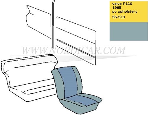 Kit de housse de siège avant, assise et dossier - bleu Volvo 544 1965-1966 code 55-513 691560