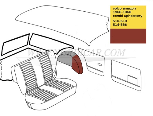Wielbak bekleding rood Volvo Amazon Combi Rood Interieurcode 510-518 691601
