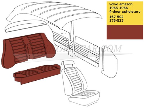 Upholstery rear seat Red set, seat and back Volvo Amazon 1966 code 175-523 691763