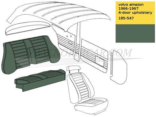 Housse de siège arrière Vert ensemble, assise et dossier Volvo Amazon 1967-1968 Kleurcode 185-547 692100