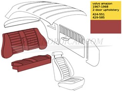 Rücksitzpolsterung Rot Satz, Sitz und Rücken Volvo Amazon code 424-551 429-585 692108