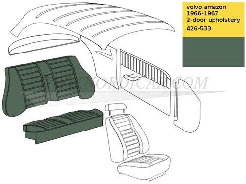 Achterbank Bekleding set Groen Zitting + Rugleuning Volvo Amazon 1967-1968 code 426-553 692112