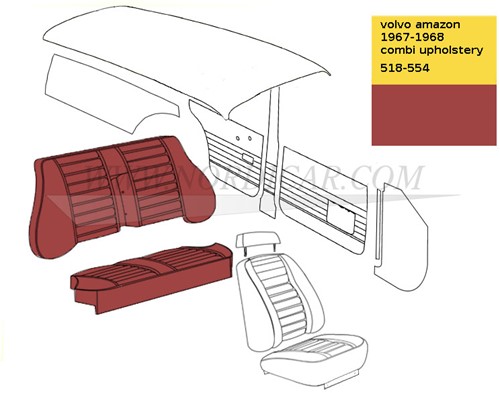 Upholstery rear seat Red set, seat and back Volvo Amazon combi 1967-1968 code 518-554 692114
