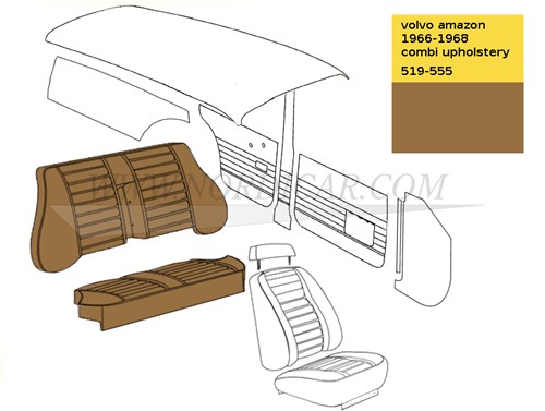 Achterbank Bekleding set Bruin zitting +rugleuning Volvo Amazon combi 1966-1968 code 519-555 692116