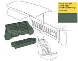 Upholstery rear seat Green set, seat and back Volvo Amazon combi 1967-1968 code 520-556 692118