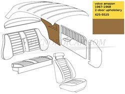 Zijpaneel bekleding set Bruin Achterzijde Links + Rechts Volvo Amazon code 425-552 1967-68 692155